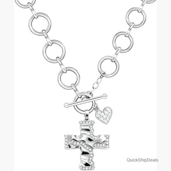 925 Sterling Silver Chunky Cross Statement Necklace for Daily Wear